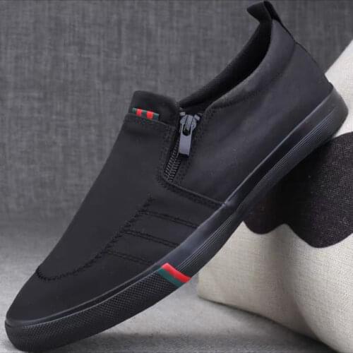 Old Beijing Cloth Mens Driving Canvas Shoes Breathable Zipper Low Top Mens Casual Shoes New High Quality Flat Shoes