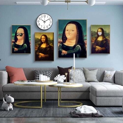 Funny Mona Lisa Wall Decor Pictures Humor Abstract Paintings for Interior Frameless Wall Art Prints Vintage Oil Picture