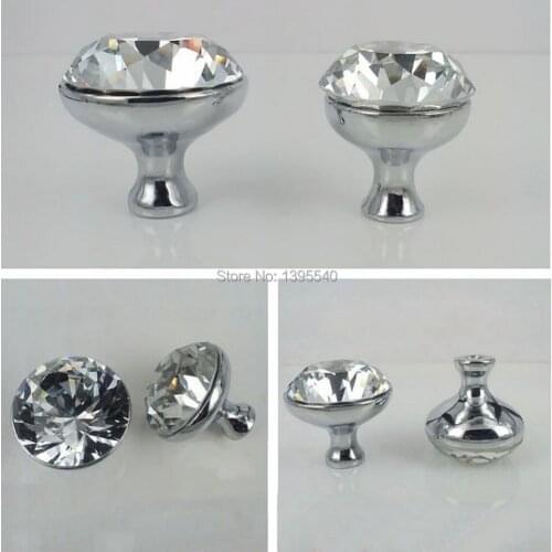 New 10pcs K9 30mm Clear Crystal Cabinet Knobs Furniture Drawer Handles Glass Wardrobe Pulls Cupboard Hardware Shoes Box Knobs