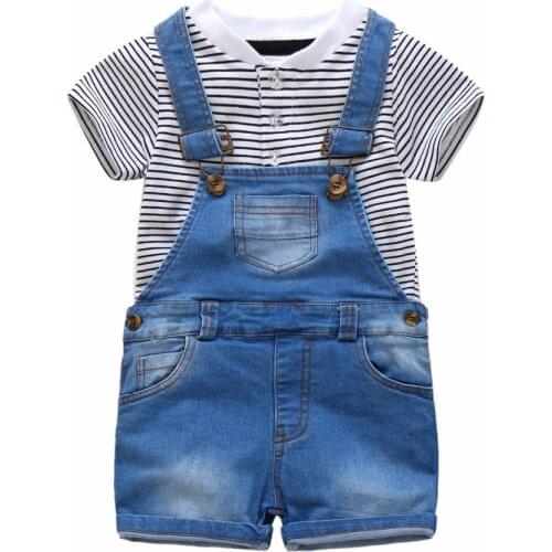 Toddler Boy Outfit Clothes Summer Striped T shirt + Short Jeans Children Overalls Outfits Casual Boy Clothes 1 2 3 4 Years