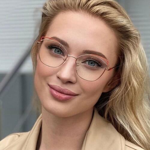 For Ladies Anti Blue Light Metal Optical Glasses Frames Spring Leg Cat Eye Women Tr90 Fashion Computer Eyeglasses 50156