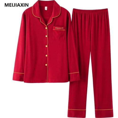 Autumn Cotton Men Pajamas Set Long Sleeve Turn-down Collar Cardigan Pijamas Leisure Soft Plus Size L-3XL Male Sleepwear Suits