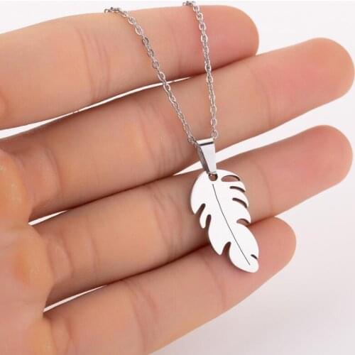 Fashion Tiny Feather Necklace Handmade Leaf Leaves Charm Summer Choker Stainless Steel Homme Simplify Jewelry Gift For Girl