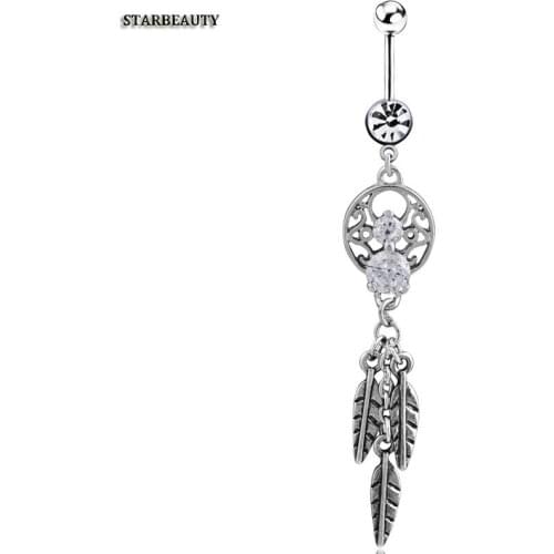 Three Leaves Long Navel Piercing Ombligo Plumas, Sexy Zircon Belly Button Rings Body Piercing Nombril, Navel Ring Pircing