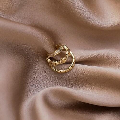 Charms Gold Color Three Layers Hollow Geometric Wide Circle Ear Cuff Fake Earrings for Women Man Clip on Ear Cuff No Piercing