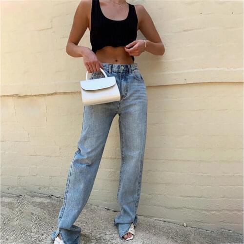 Split Straight Jeans Washed Denim Trousers for Women pantalones de mujer Mopping Jeans for Girls Retro Pants pantalon pour femme