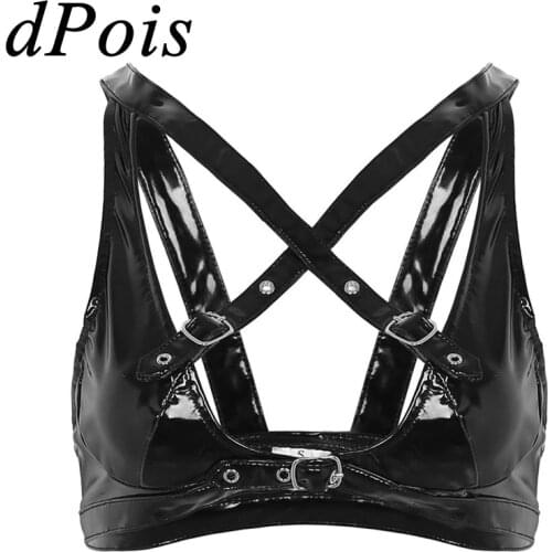 Sexy Women Bras Push Bra Top Deep U X Shape Cup Lingerie Wetlook Plunge Intimates Leather Wire Free Unlined Bralette Underwear
