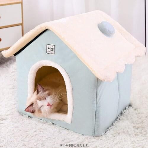 Cat Litter Removable and Washable Semi-enclosed Four Seasons Usable Winter Warm Cat Supplies Kennel Cat Litter House Villa Bed