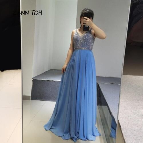 Elegant Prom Dresses 2020 V-neck Beading Chiffon Formal Dress Gowns Party Dress Robe De Soiree