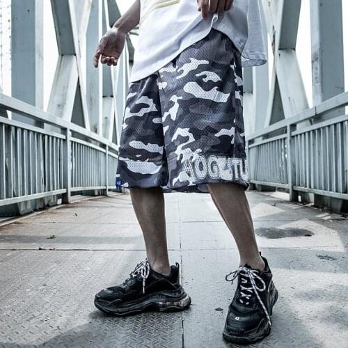 Basketball Mesh Hip Hop Cargo Shorts Men Summer Reversible Streetwear Camouflage Casual Short Pants Joggers Sweatpants Techwear