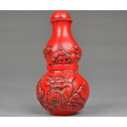Collectable Chinese Coral Carving Very Beautiful Cucurbit Gourd Snuff Bottle