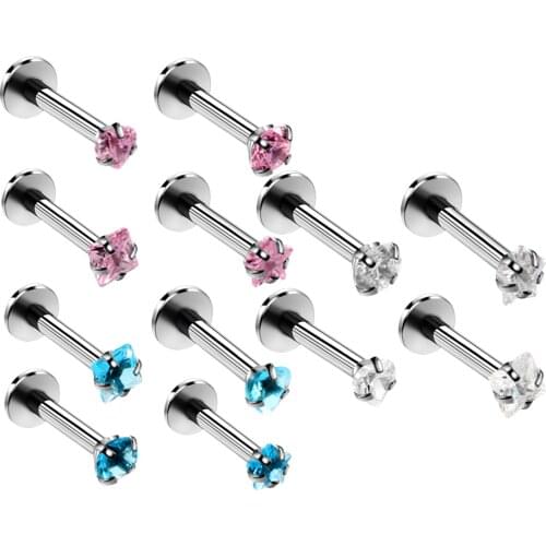 4pcs/lot Steel Lip Piercings Crystal Lip Morne Tragus Ear Piercing Labret Ring Ear Stud lip Rings Body Piercing Jewelry