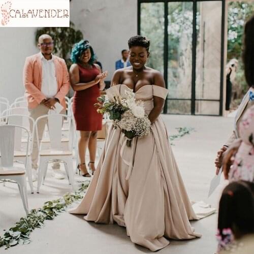 Champagne Wedding Dresses Ball Gown Off-shoulder vestidos de novia with Short Sleeves Draped Skirt Bride Dress Wedding Gowns