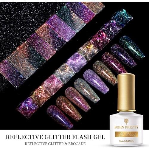 BORN PRETTY Reflective Glitter Flash Gel Sparkling Gel Nail Polish Reflective Glitter Nail Gel Semi Permanent Nail Art UV Gel