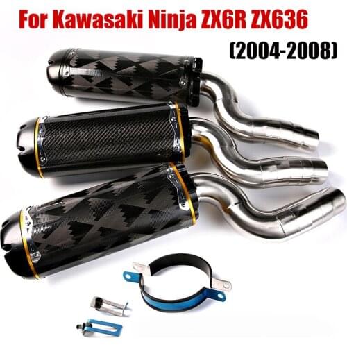 For Kawasaki Ninja ZX6R ZX636 2004-2008 Exhaust System Pipe Escape Mid Link Pipe Connect Tube Carbon Fiber Muffler Motorcycle