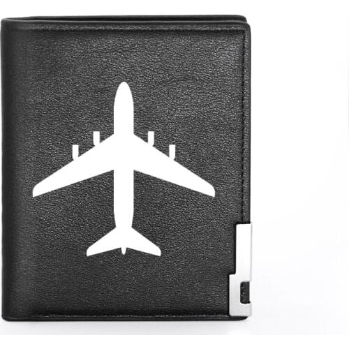 High Quality Luxury Aircraft Theme Printing Leather Credit Card Holder Bifold Wallet