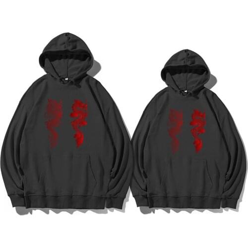 Veste Aesthetic Streetwear Couple Sweatshirts Ullzang Harajuku Vintage Chinese Dragon Printed Fall Womens Hoodies Oversize Loose