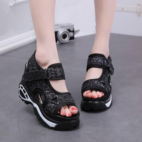 New Arrival 2020 Summer Platform Sandals Women 10 CM Wedges Thick Bottom Casual Shoes Comfortable White Lace-Up Sandals Sneakers