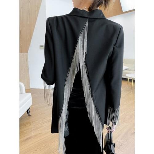 Heavy Chain Tassel Suit Jacket Fashion Single Button Back Fork Coat Women 2021 Spring Clothes Sacos De Mujer De Vestir Abrigo