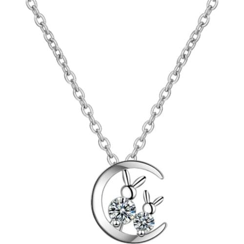 Net red fresh and simple personality temperament lovely two-color moon rabbit for women silver plated necklaces SE077