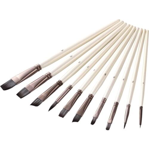 10pcs/set Multipurpose Art Supplies Artist Brushes Paintbrush Nylon Hair Wooden Handle Paint Brushes for Acrylic Oil Painting