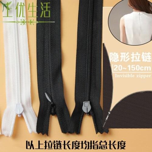 100 Pcs/lot 3# 20 to 150cm Long Invisible Nylon Coil Zipper White Black Dress Shirt Cushion DIY Bag Handmade Sewing Accessories