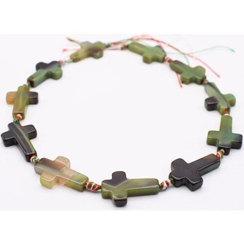 2strands/lot 31x21mm Natural green striped agate, cross shaped For DIY Necklace Bracelet Jewelry Making Loose 15" Free Shipping
