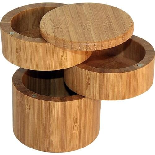 Bamboo Spice Storage Box Salt Box Multi-functional Salt Holder Box with Cover Seasoning Container