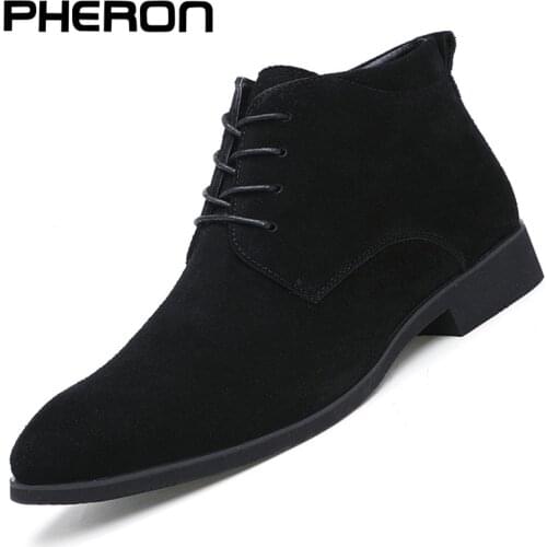Boots for Men Business Chukka Mens Boots High Top Casual Shoes Outdoor Leather Mens Winter Shoes Male Black Grey 2019