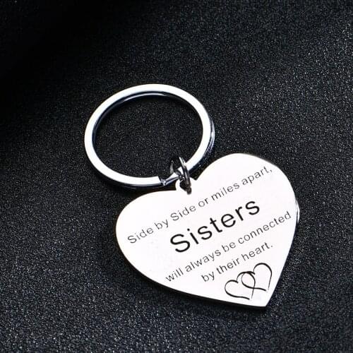 Stainless Steel Side By Side Or Miles Apart Sisters Gift Heart Keychain Stainless Steel Key Chain Friendship Birthday Present