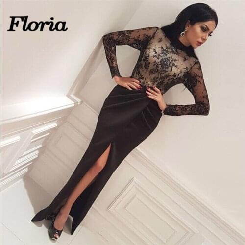 Black Mermaid Evening Dresses For Weddings Arabic Dubai Muslim Long Formal Prom Dress With Long Sleeve Party Gown Robe de soiree