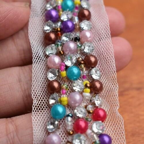 Colorful Beaded Lace Trim Tape Fabric Ribbon DIY Collar Sewing Garment Headdress materials Beaded Lace