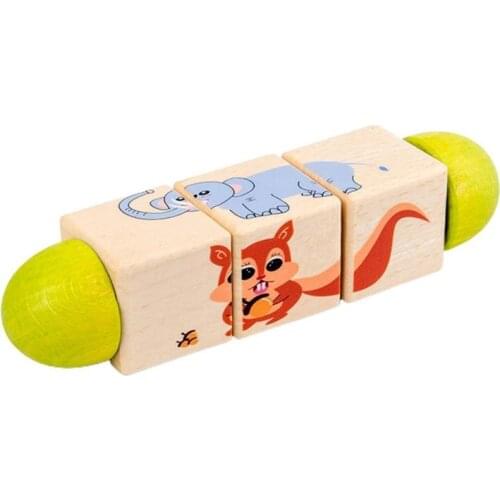 Montessori Wooden toys Rotatable Block Animal Wood Puzzle Block Early Education Toy Gift for children Preschool Boys Girls Games