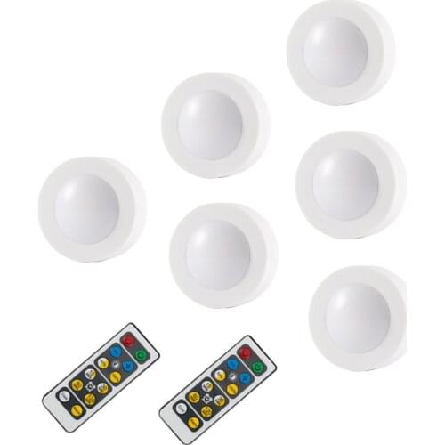 LED Closet Lights Double Color Puck Light Wireless Under Cabinet Light Battery Powered Night Light Remote Dimmer Timing Function