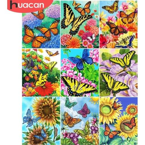 HUACAN Coloring By Number Butterfly Animal Kit For Adults Handpainted Painting By Number Sunflower On Canvas Home Decor DIY Gift