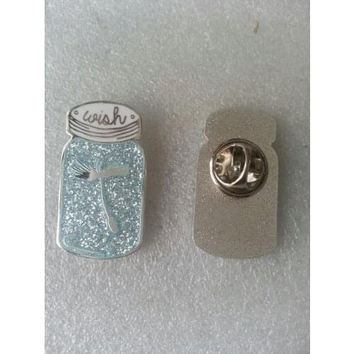 Custom hard enamel pins with silver glitter