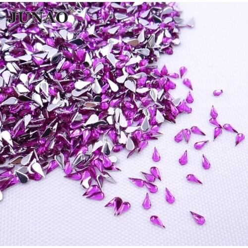 JUNAO 1.5*3mm Drop Shape Crystal Flat Back Rhinestones Glue On Strass Non Sewing Crystals Stones Acrylic Gems DIY Nail Crafts