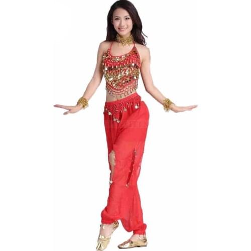 2pcs Set Coin Egypt Belly Dance Costume Indian Triba Pant Gypsy Costume Bellydance Dress Women Belly Dancing Costume Set