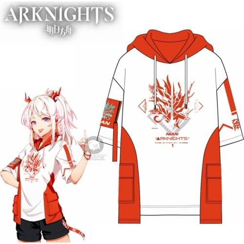 Anime Arknights Nian Cosplay Costumes Summer Loose Hooded Short Sleeve T-shirt Unisex Casual Couple Daily Fashion pullover Tops