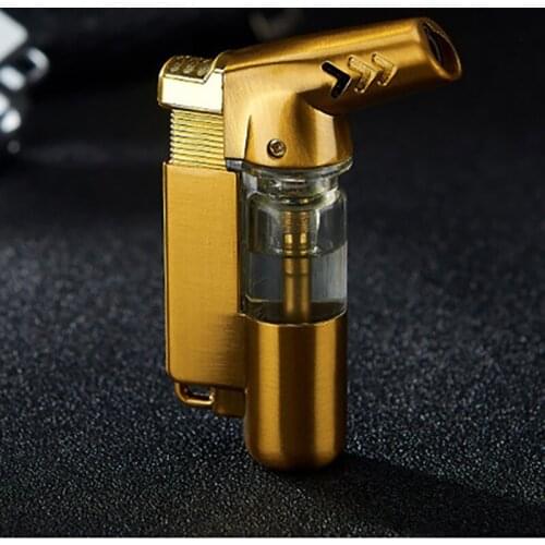 Small Spray Gun Windproof Straight Into Gas Butane Metal Lighter Cigar High Temperature Welding Torch Point Moxibustion Gadgets