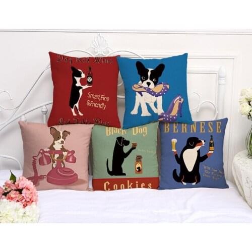 Cartoon Cute Pop Art Bulldog Boxer Dog Print Car Decorative Throw Pillowcase Pillow Case Cushion Cover Sofa Home Decor