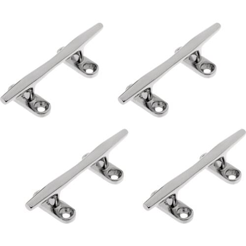 4 x Boat Cleat 4 inch Open Base, Heavy Duty Marine Grade 316 Stainless Steel Mooring Bar Deck Cleats Accessories - 10mm