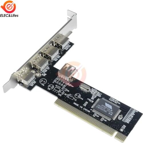 PCI to USB 2.0 4 Port 480Mbps USB expansion High Speed VIA HUB PCI Controller Card Adapter PCI Cards for Vista Windows XP 2000