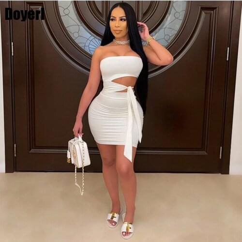 Sexy White Summer Party Dress Women Stretchy Ruched Tie Up Mini Bodycon Beach Dress 2021 Birthday Night Club Dresses for Women