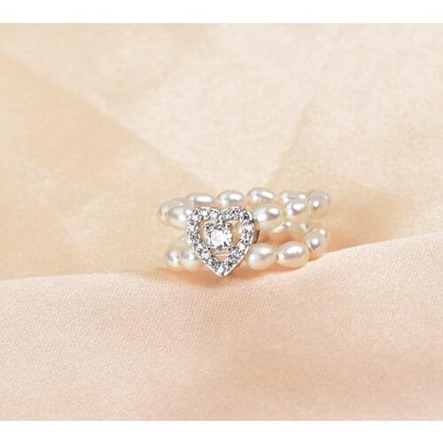 Freshwater Pearl Bead Elastic Rings For Women Geometric Water Drop Heart Finger Ring Wedding Party Adjustable Zircon Jewelry