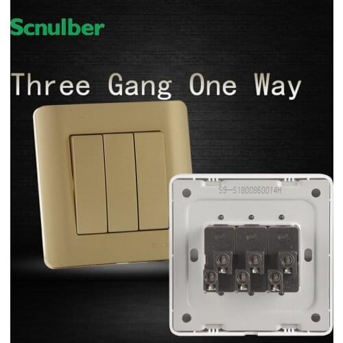 16A 220v luxury champange three 3 way one 1 gang wall switch panel light