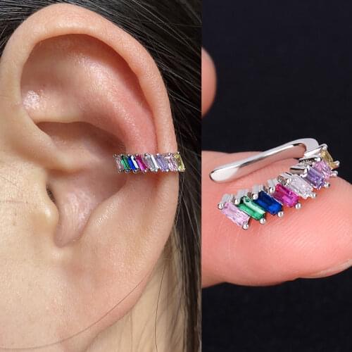 1PC Korean Style Women Girls Flower Leaf Clip Earrings Without Piercing Rainbow Earring Crystal Zircon Ear Cuff Fashion Jewelry