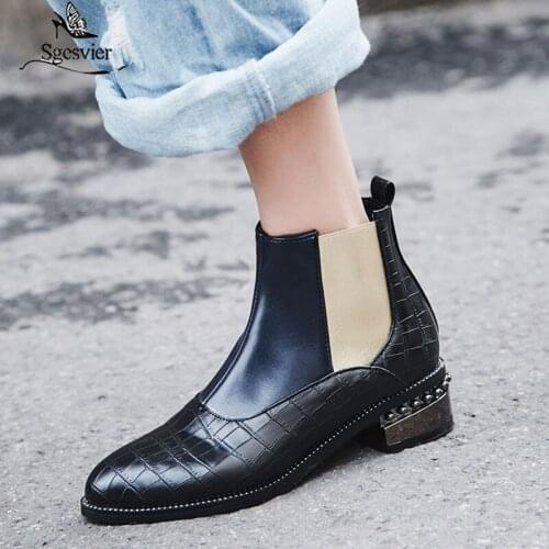 Sgesvier Size 32-48 Woman Boots Fur Winter Warm Ankle Chelsea Boots Woman Shoes Mixed Color Beads Short Boots Ladies Footwear