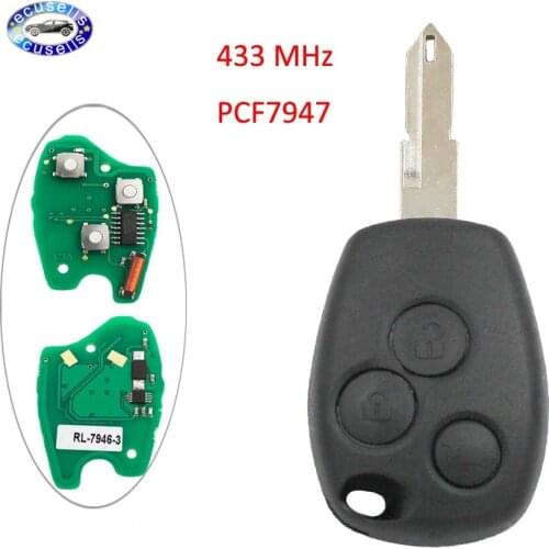 3 Button Smart Remote Key Fob 433MHZ With PCF7947 Chip For Renault Kangoo II Clio III