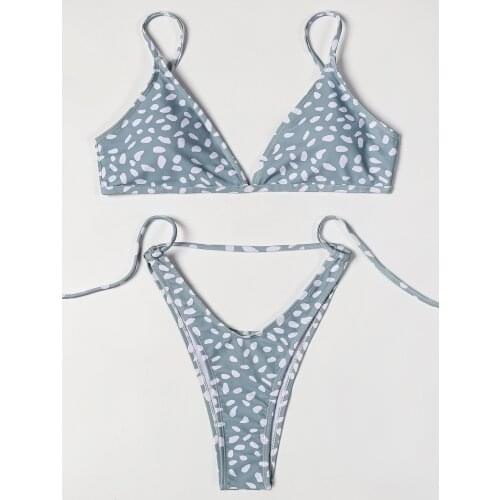 Triangle Bikini 2021 Print Swimsuit Women Sexy Swimwear Female High Cut Thong Swimming Suit Sexy Bathing Suit Beach Wear New